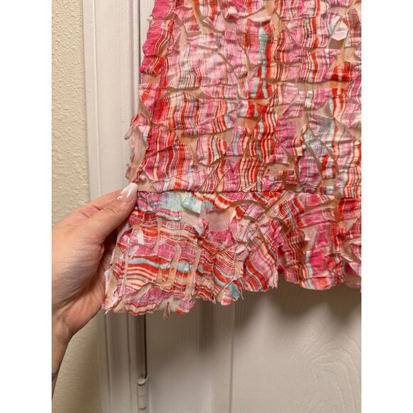 Y2K SNO SKINS Pink Striped Textured Ruffle Hem Skirt Size Medium - Picture 4 of 7
